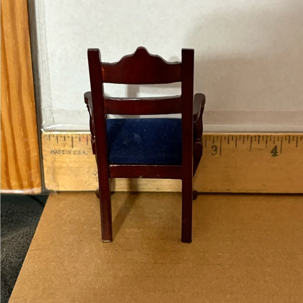 vintage Dollhouse Concord Museum Miniature Wooden Queen Anne Arm‎ Chair blue